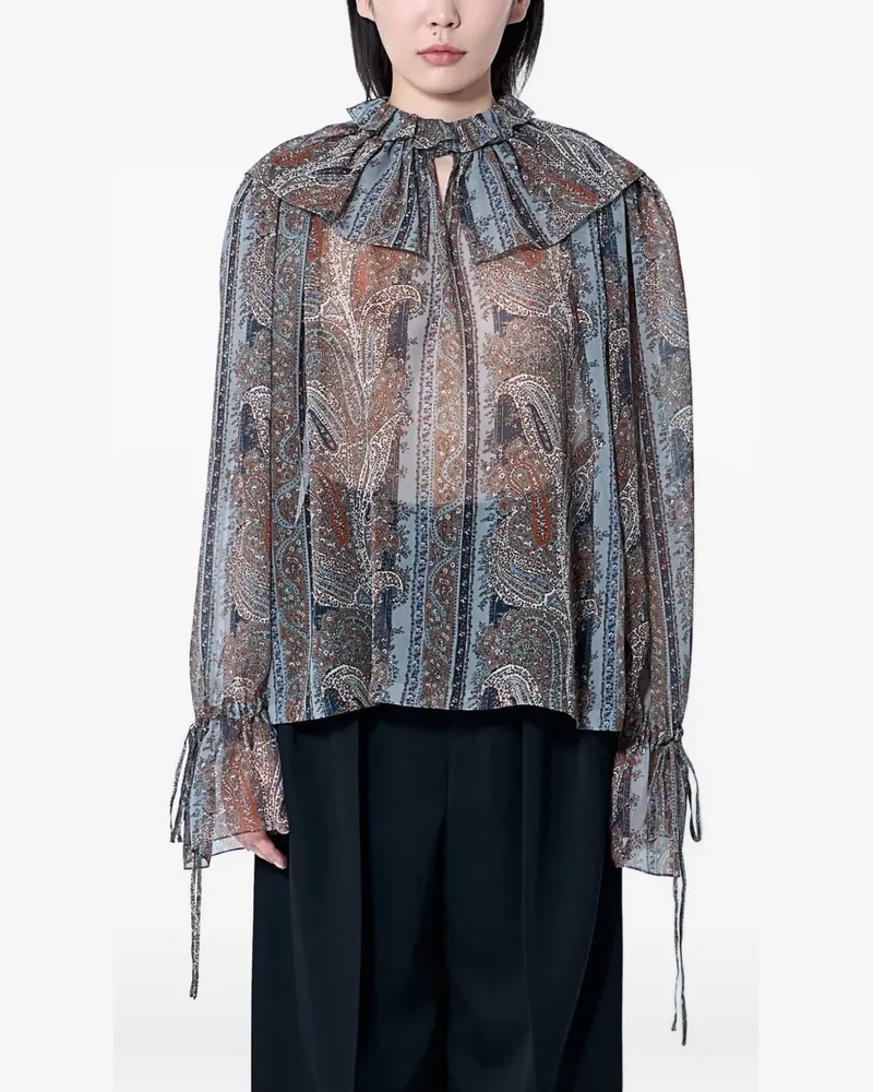 Saint Laurent pierrot collar drawstring blouse - Blau Blau