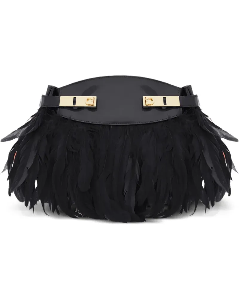 Ferragamo Hug Umhängetasche mit Federbesatz - Schwarz Schwarz