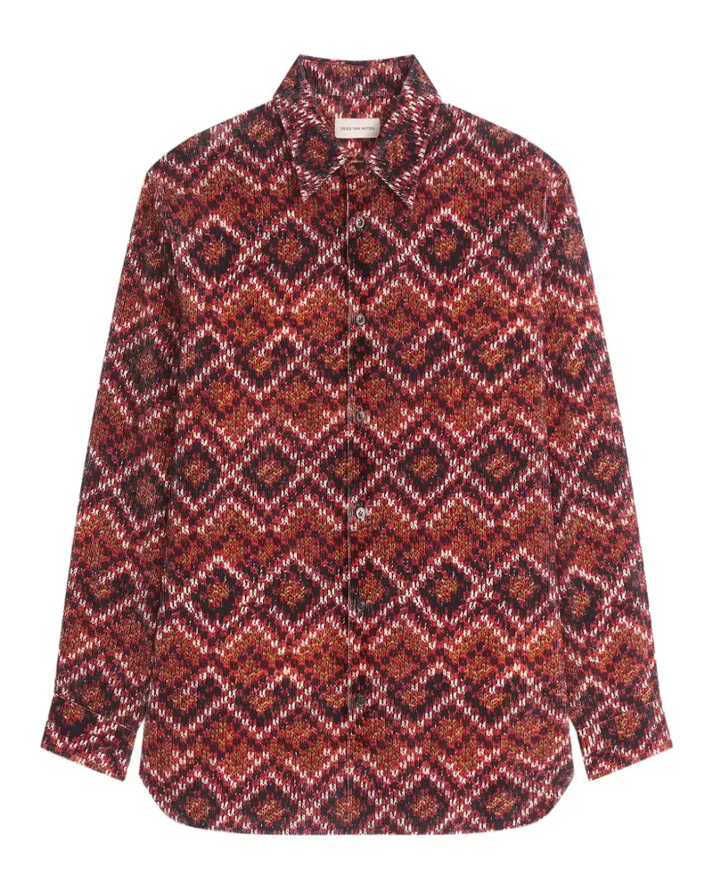 Dries van Noten Cordhemd mit Print - Rot Rot