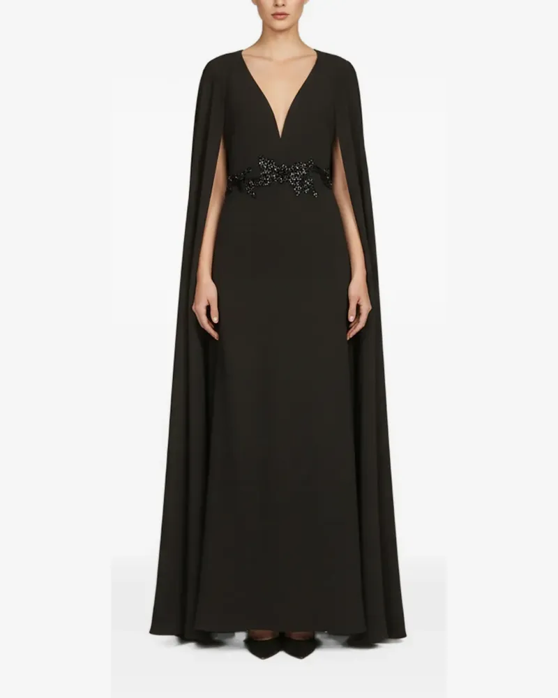 Marchesa Maxikleid mit verziertem Cape - Schwarz Schwarz