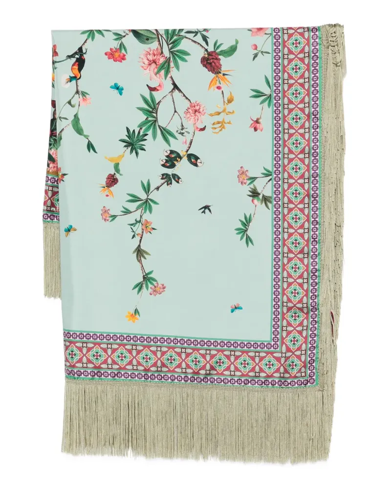 La DoubleJ floral-print fringed scarf - Blau Blau