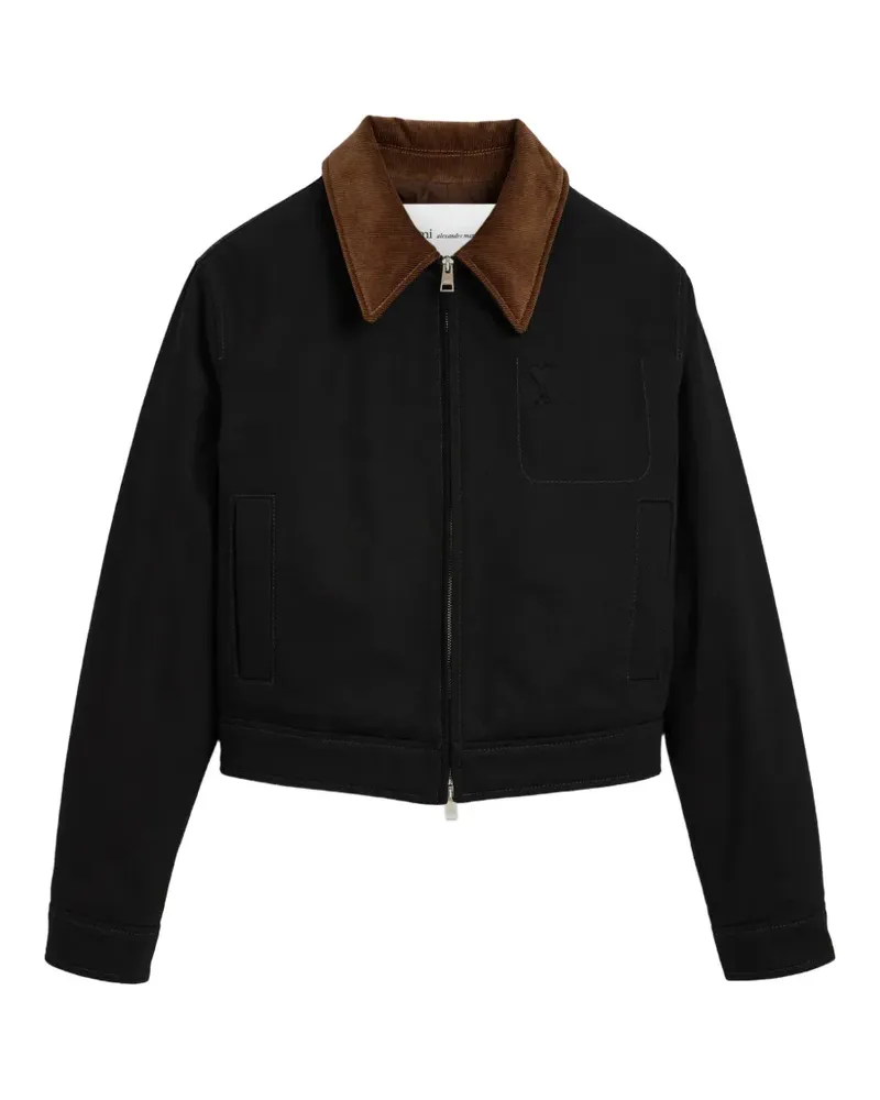 AMI Paris Baumwolljacke mit Reißverschluss und Ami de Coeur - Schwarz Schwarz