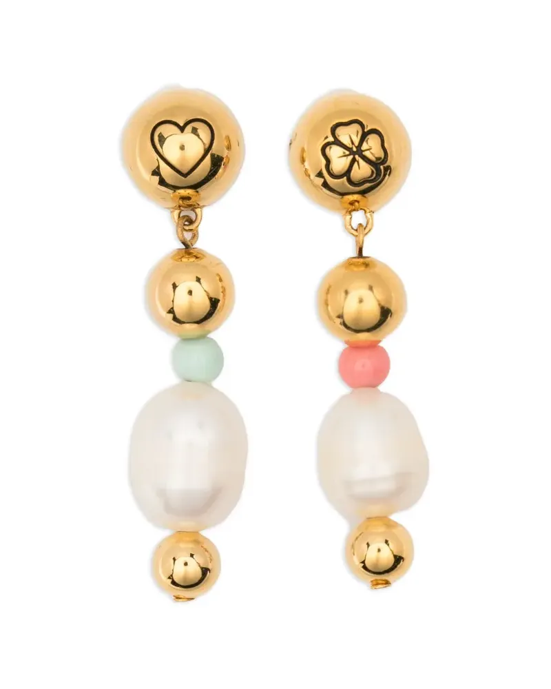 Aurélie Bidermann Dysie smiley pearl earrings - Gold Gold