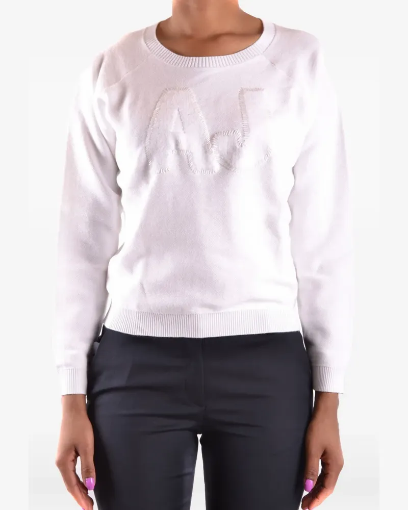 Emporio Armani logo-embroidered round-neck sweater - Weiß Weiß