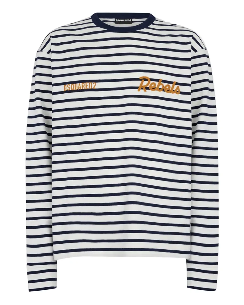 Dsquared2 Gestreiftes Rebels T-Shirt mit lockerem Schnitt - Weiß Weiß