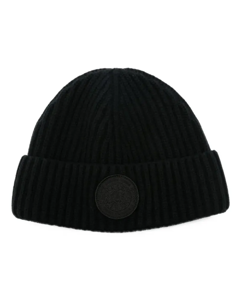 Canada Goose logo-patch ribbed beanie hat - Schwarz Schwarz