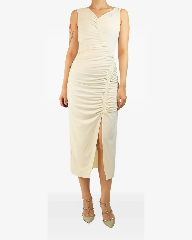 Self-Portrait ruched sleeveless midi dress - Nude Nude
