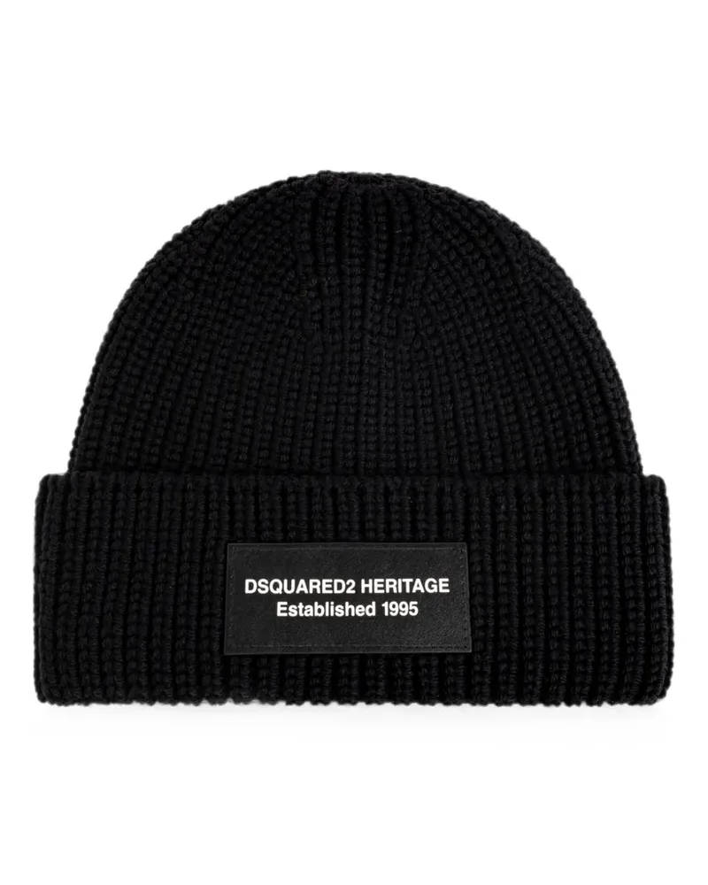 Dsquared2 Heritage logo-patch ribbed-knit beanie hat - Schwarz Schwarz