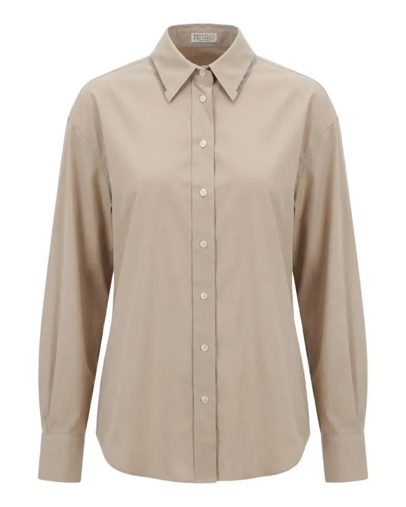 Brunello Cucinelli Monili-trim long-sleeve shirt - Nude Nude