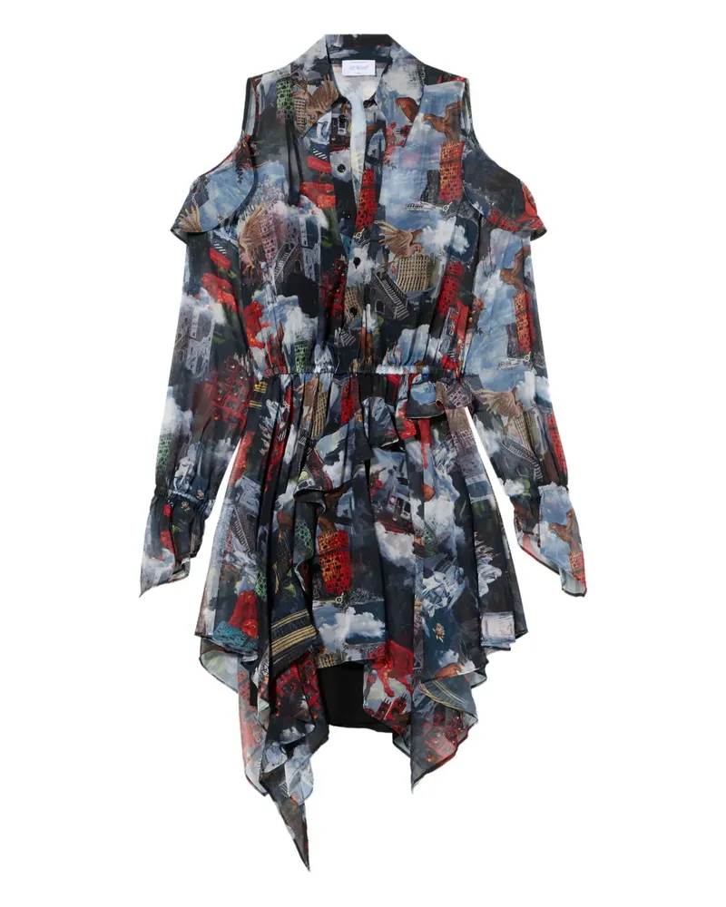 OFF-WHITE World Paint Geo ruffled asymmetric mini dress - Schwarz Schwarz
