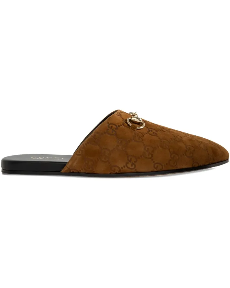 Gucci Horsebit monogram flat mules - Braun Braun