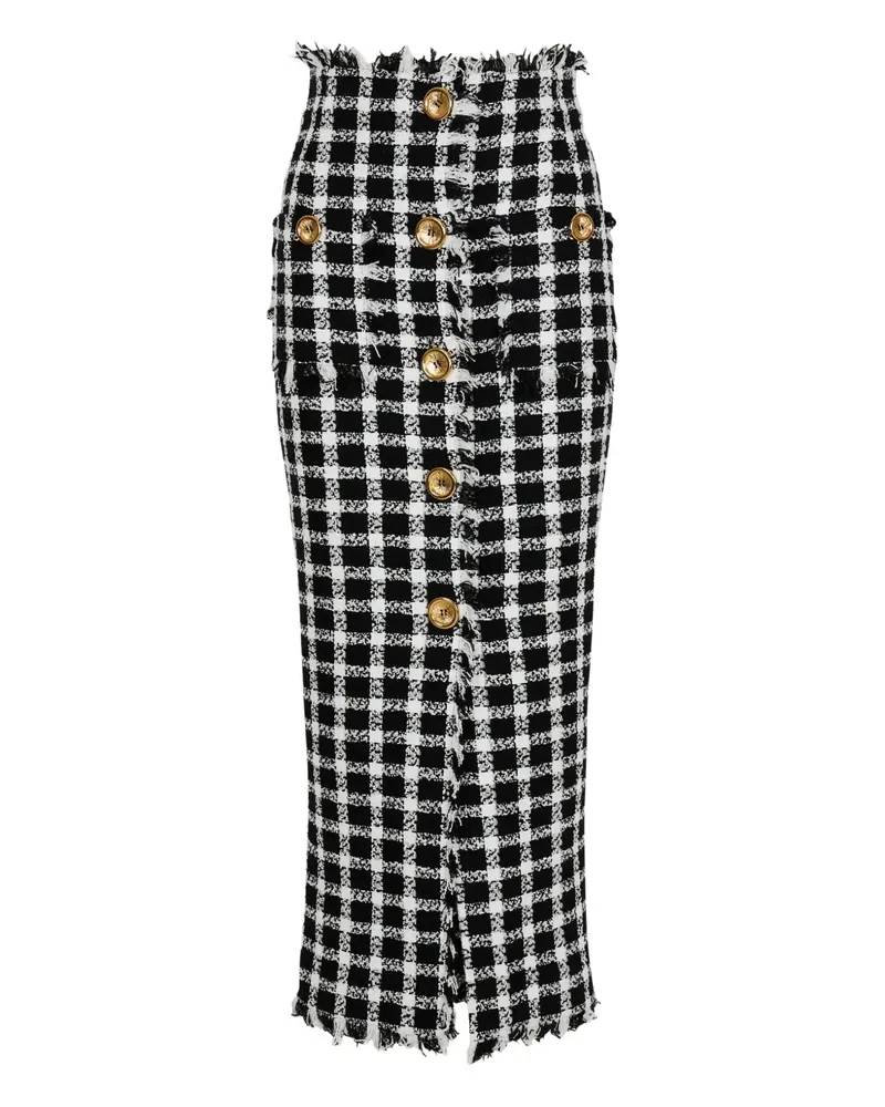 Balmain Tweed-Rock mit Knöpfen - Schwarz Schwarz