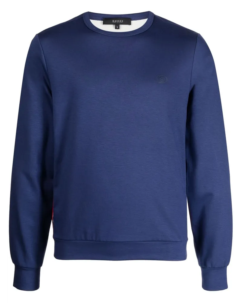 Gucci Gestreifter Pullover mit Logo Blau