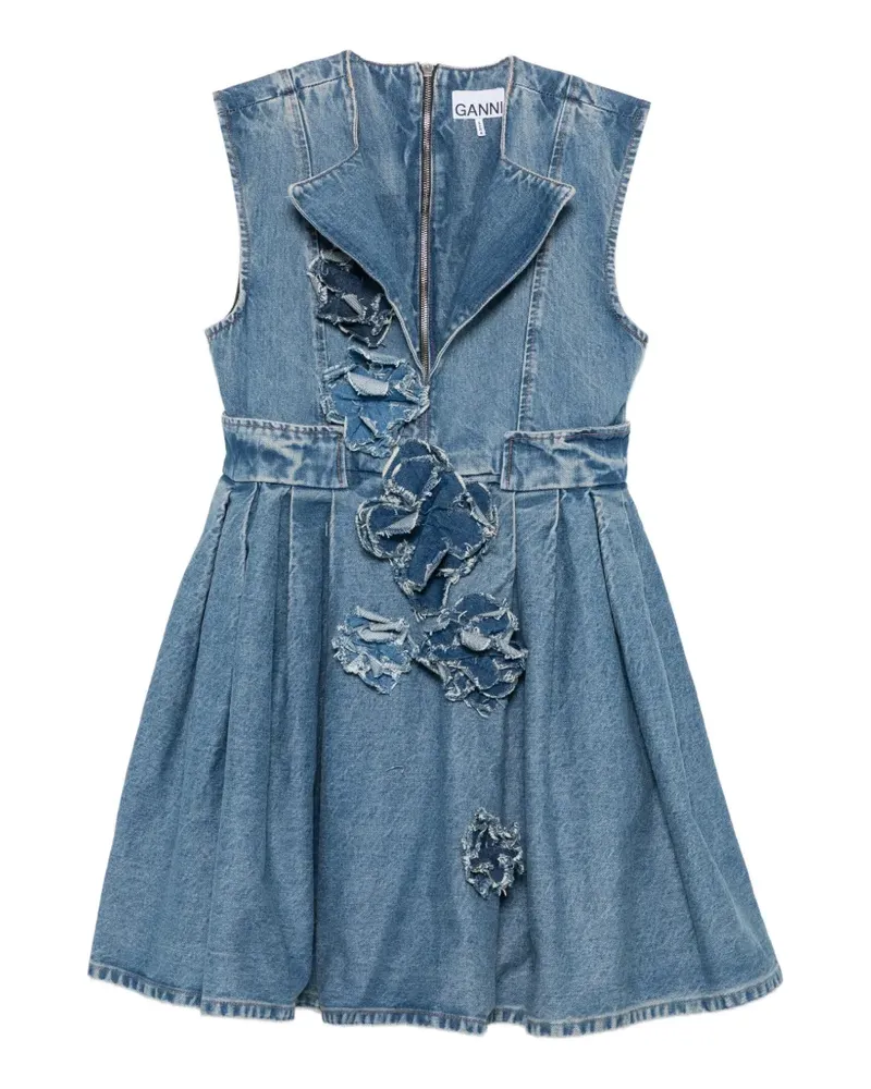 Ganni flower-appliqué sleeveless mini dress - Blau Blau