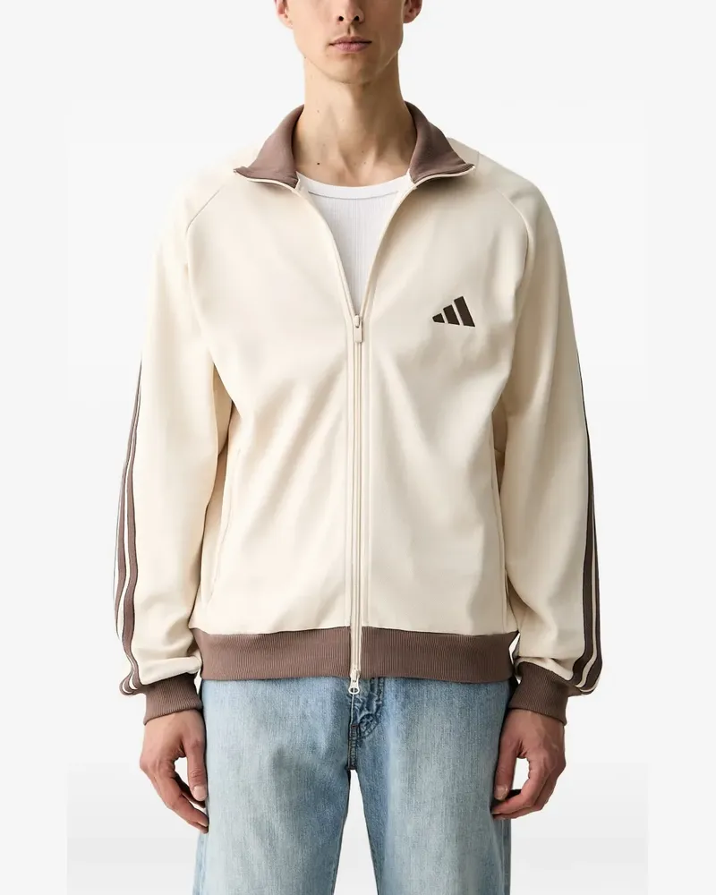 adidas logo-embroidered striped-sleeve zip-up sweatshirt - Nude Nude