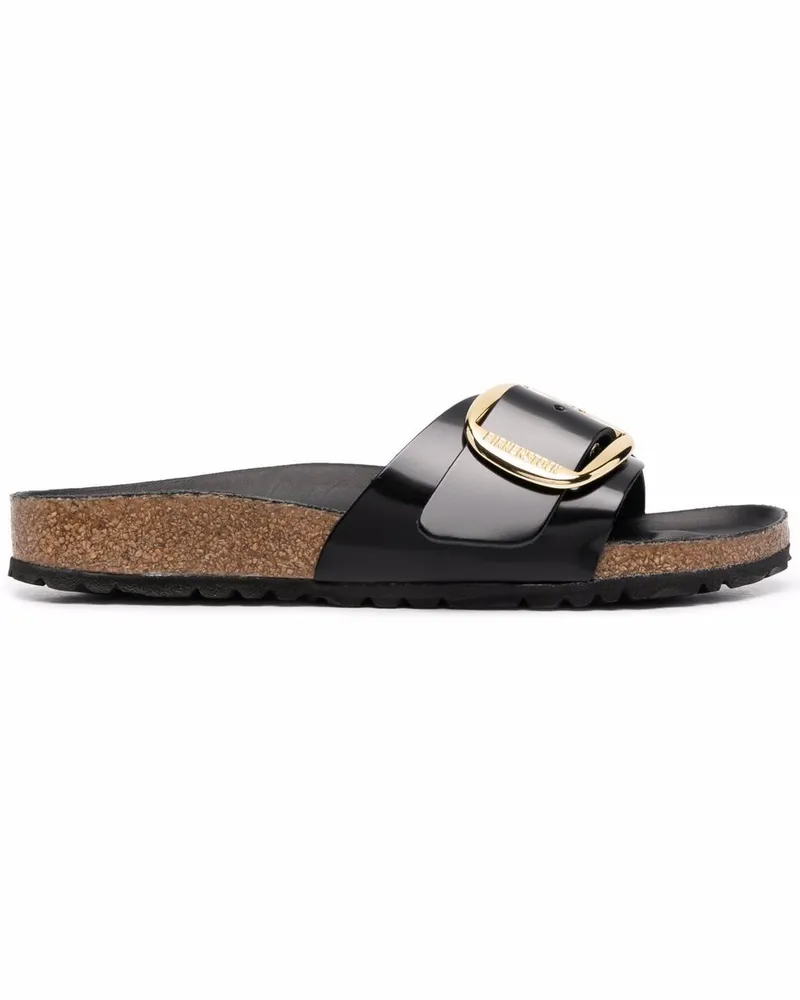 Birkenstock Madrid Pantoletten mit großer Schnalle - Schwarz Schwarz