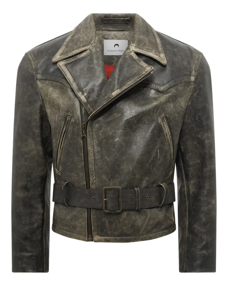 Marine Serre Moon Belted Leather Biker Jacket - Grau Grau