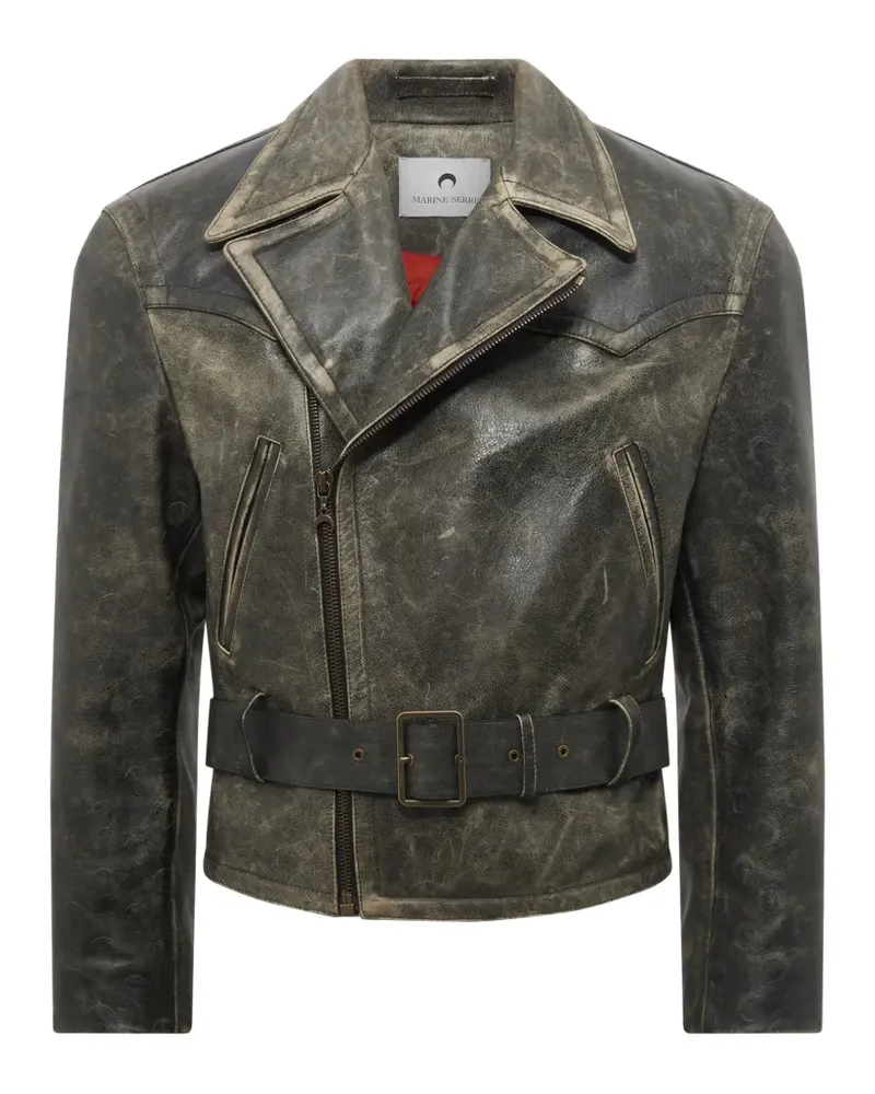 Marine Serre Moon Bikerjacke mit Gürtel - Grau Grau