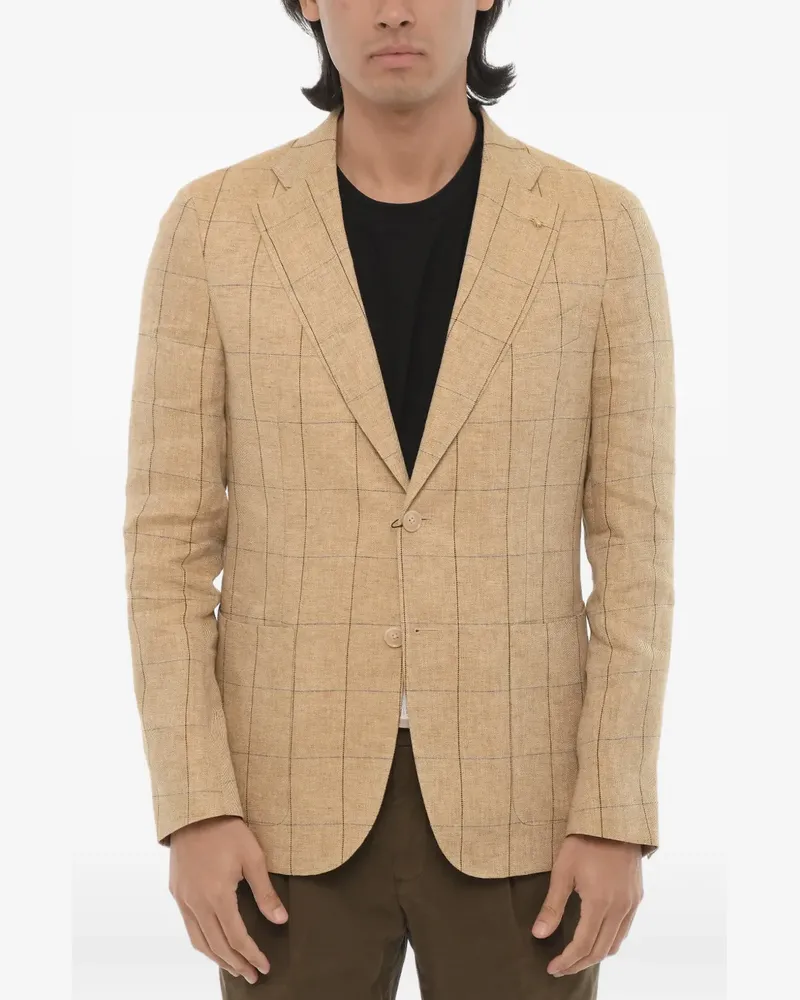 Corneliani windowpane-pattern linen blazer - Nude Nude