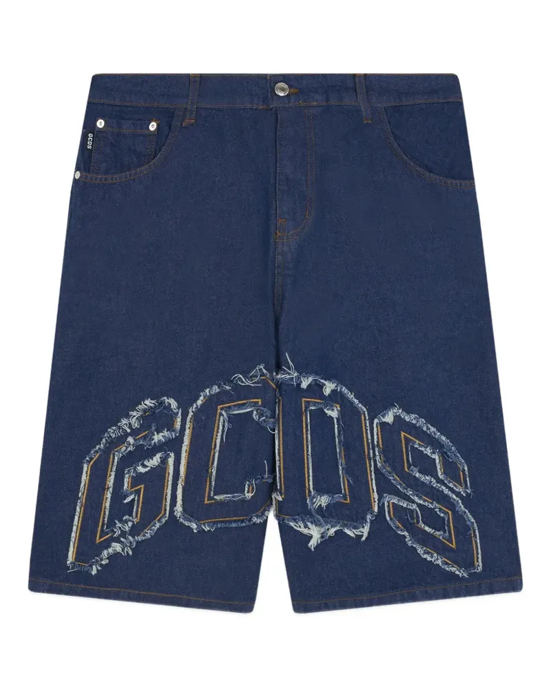 GCDS frayed logo-patch shorts - Blau Blau