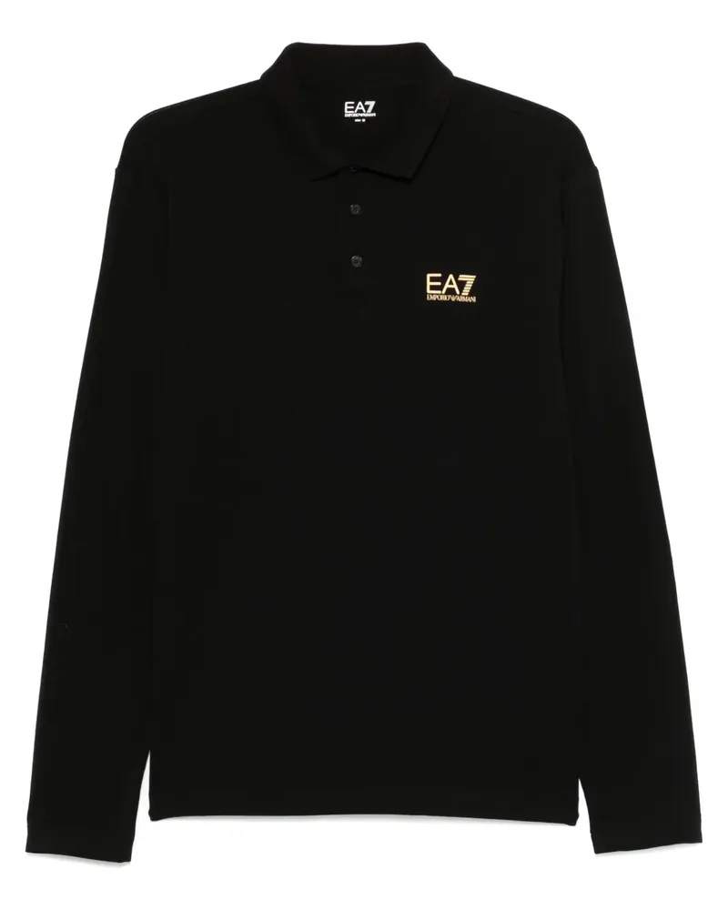 EA7 Poloshirt mit gummiertem Logo - Schwarz Schwarz