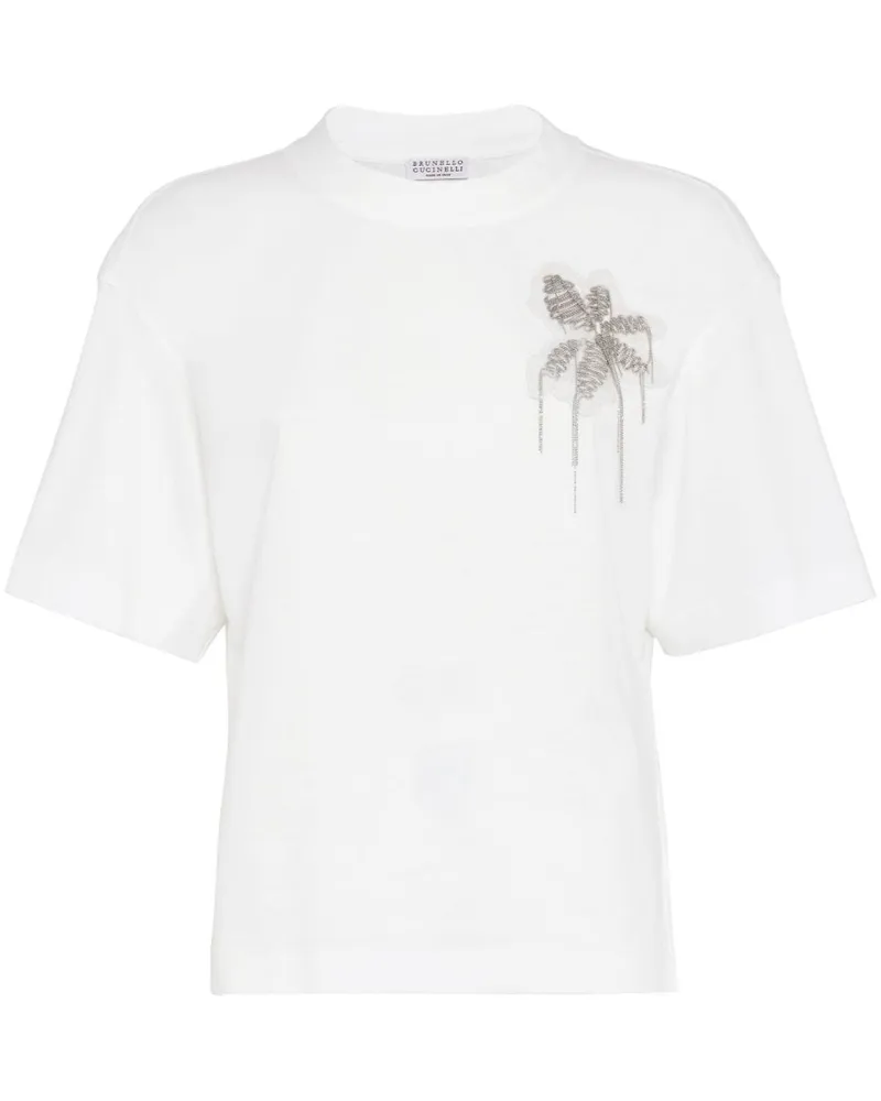 Brunello Cucinelli T-Shirt mit Perlen - Weiß Weiß