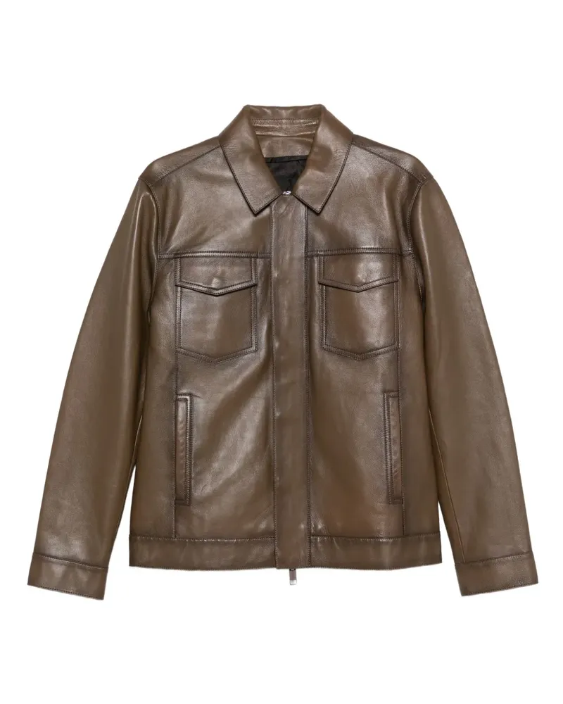 Yves Salomon flap-pocket leather jacket - Braun Braun