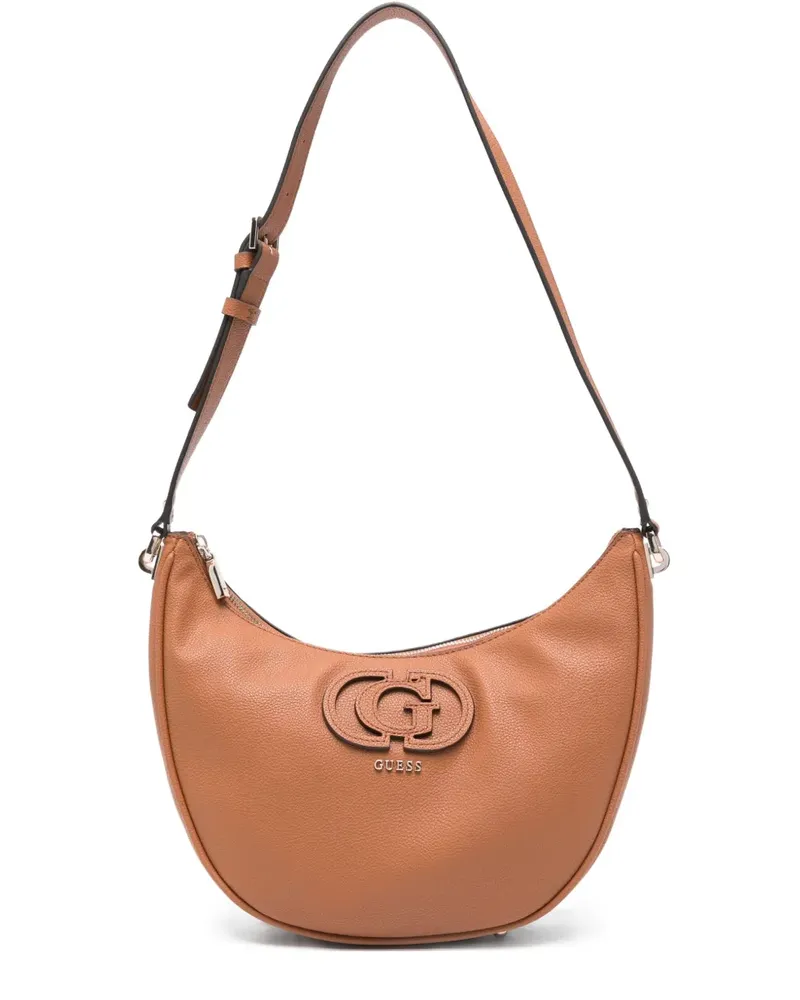 Guess Crescent Schultertasche mit Logo-Schild - Braun Braun