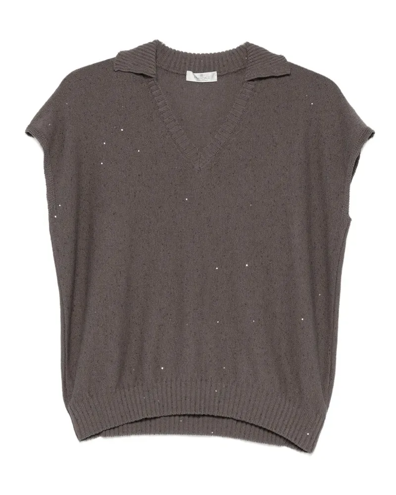 PANICALE Cashmere sequin-embellished V-neck T-shirt - Braun Braun