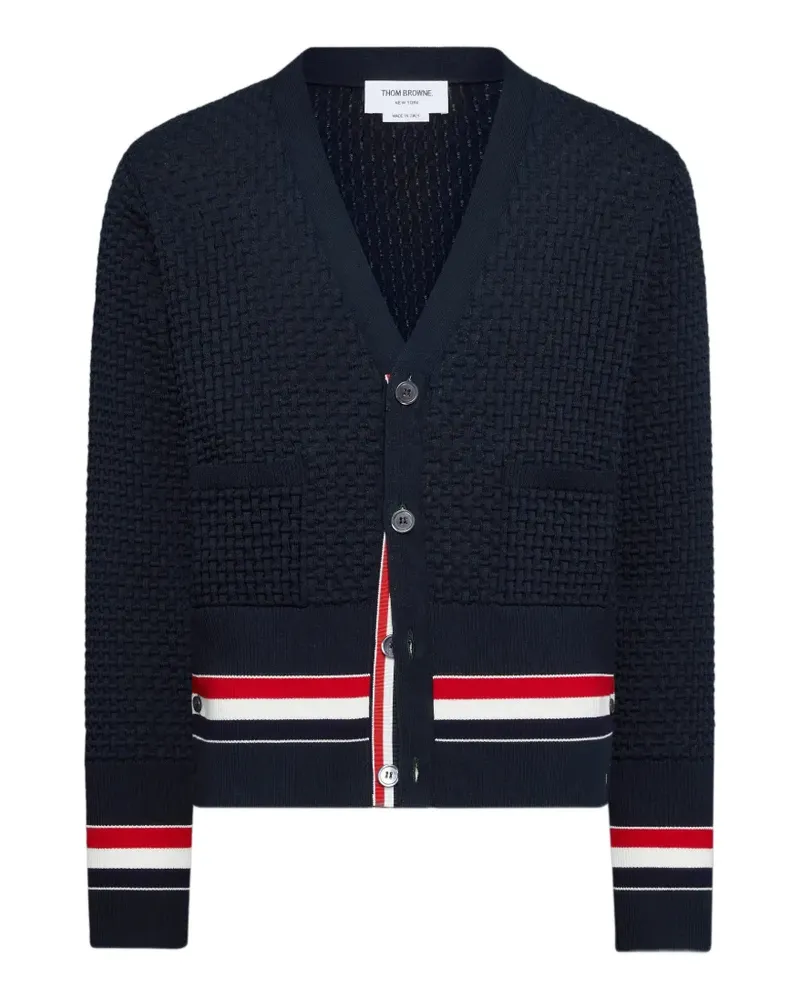 Thom Browne Gestreifter Float Ripple Stitch RWB Cardigan - Blau Blau