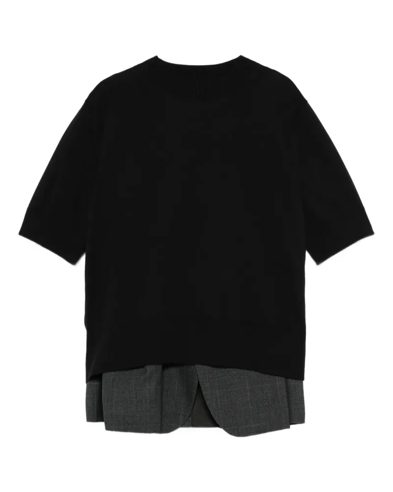 Sacai Kurzärmeliger Pullover im Layering-Look - Schwarz Schwarz