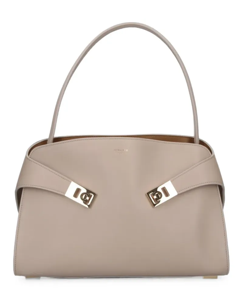 Ferragamo Zweifarbige Hug Soft Schultertasche (M) - Nude Nude