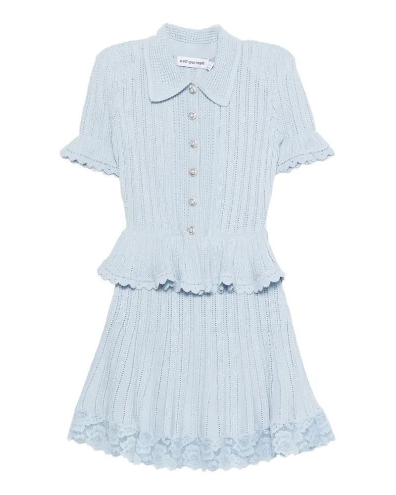 Self-Portrait pointelle peplum knit mini dress - Blau Blau