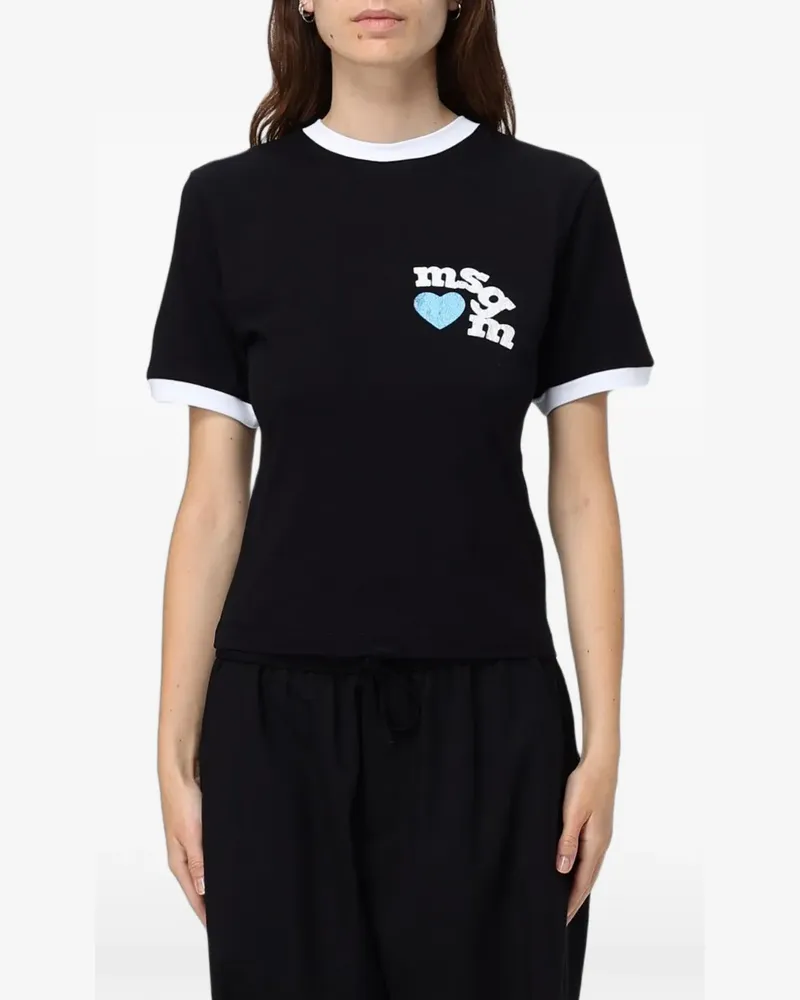 MSGM logo-print ringer T-shirt - Schwarz Schwarz