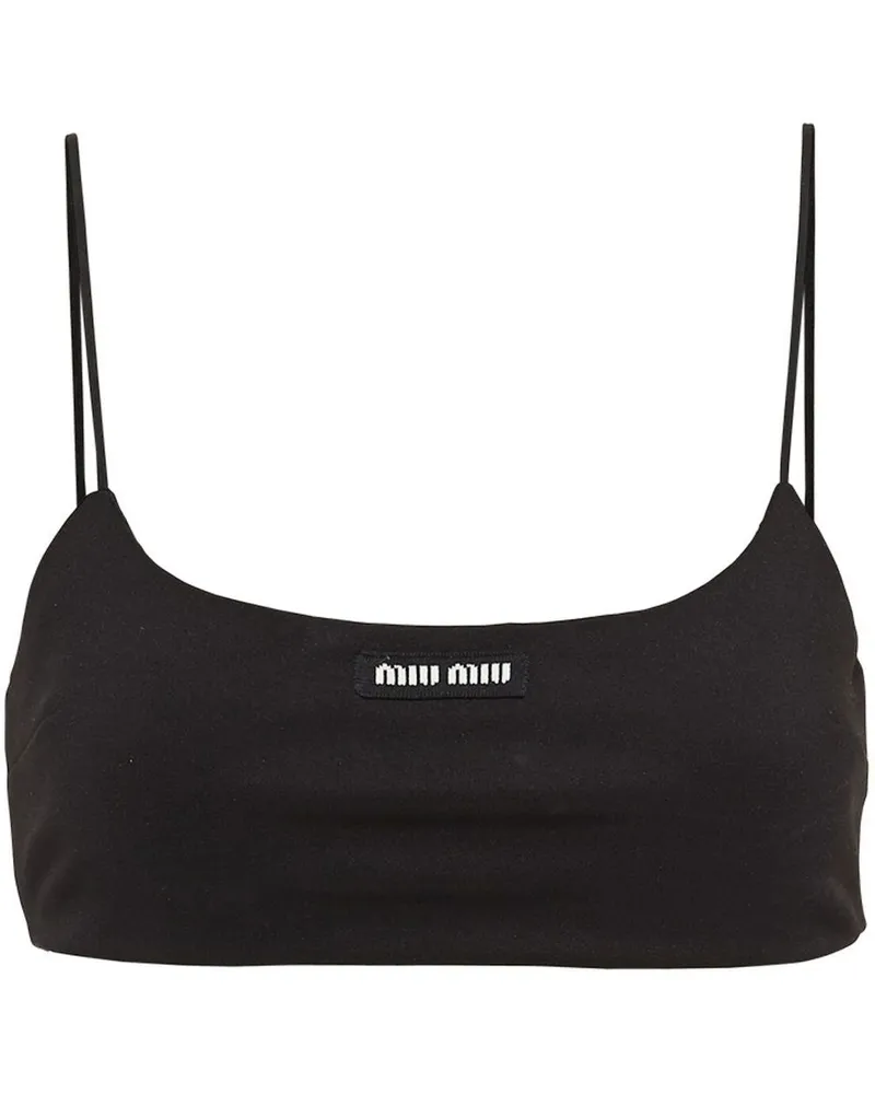 Miu Miu Cropped-Top mit Logo-Patch - Schwarz Schwarz