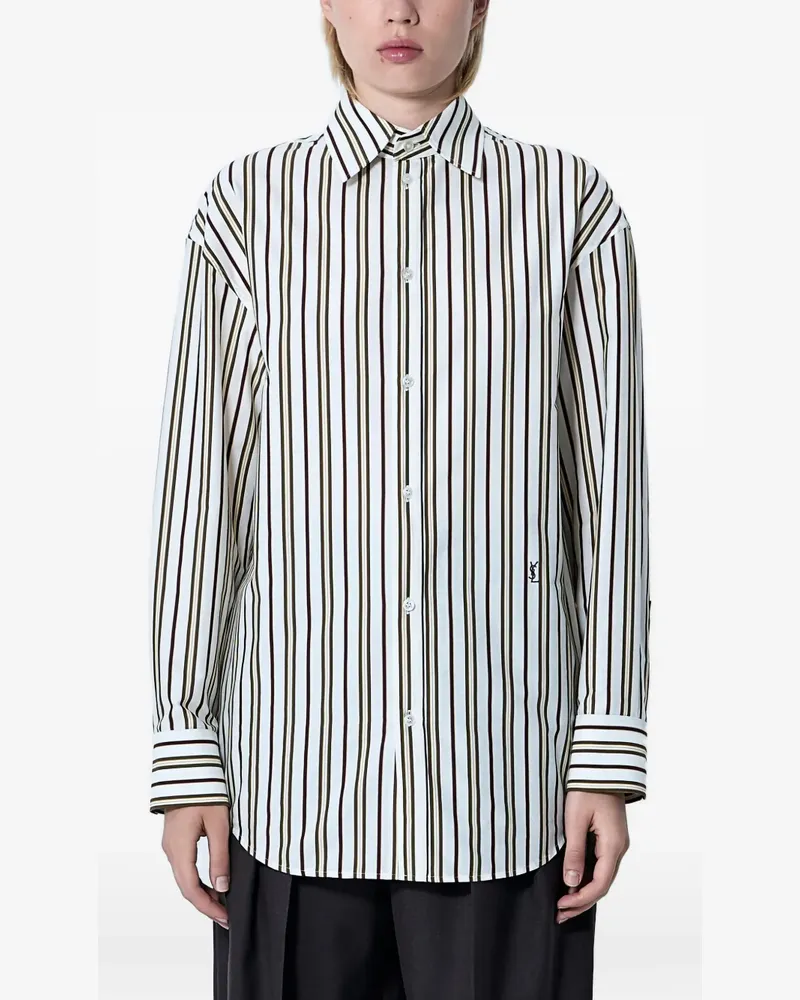 Saint Laurent Gestreiftes Hemd mit Logo - Weiß Weiß