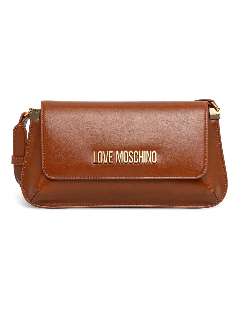 Moschino Schultertasche mit Logo-Schild - Braun Braun