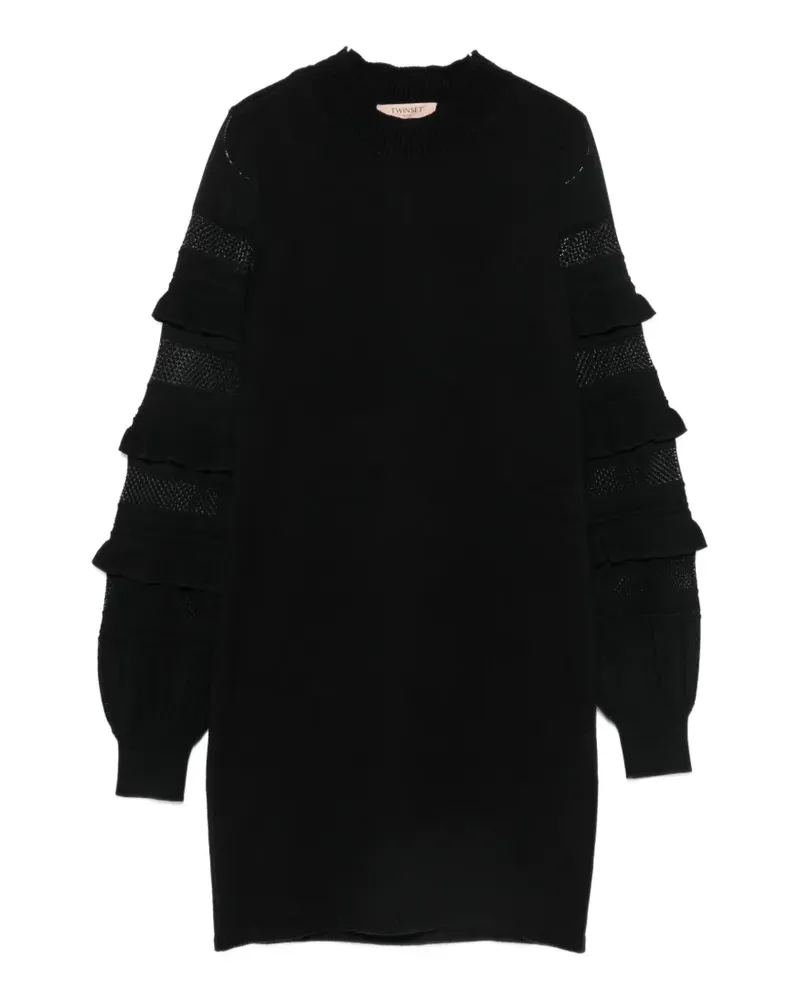 Twin-Set ruffled-sleeve mini knitted dress - Schwarz Schwarz