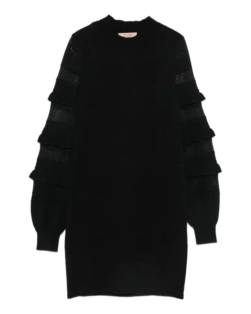 Twin-Set Ministrickkleid mit Rüschenärmeln - Schwarz Schwarz