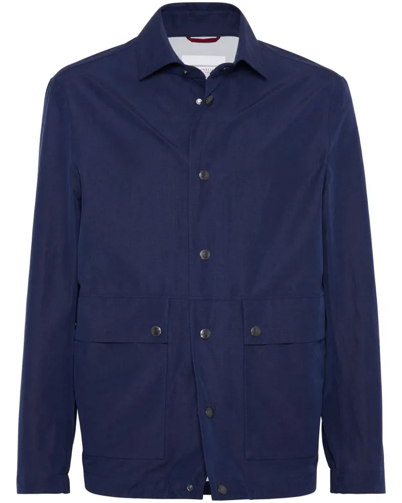 Brunello Cucinelli Hemdjacke aus Leinen und Seide - Blau Blau