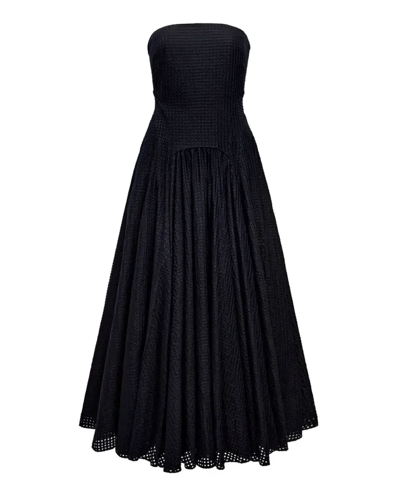 Another Tomorrow Schulterfreies Kleid mit Vichy-Karo - Schwarz Schwarz