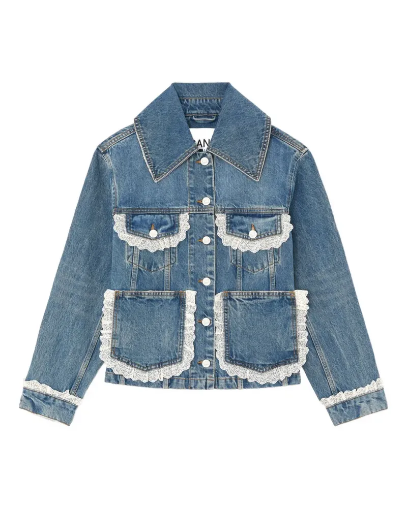 Ganni Jeansjacke mit Spitzenbesatz - Blau Blau