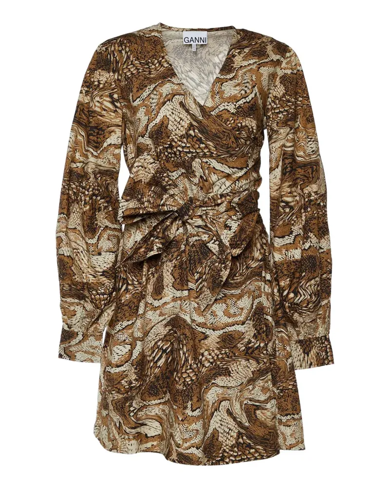 Ganni Wickelkleid mit abstraktem Print - Braun Braun