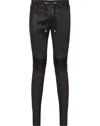 Balmain Lederhose mit Kordelzug Schwarz