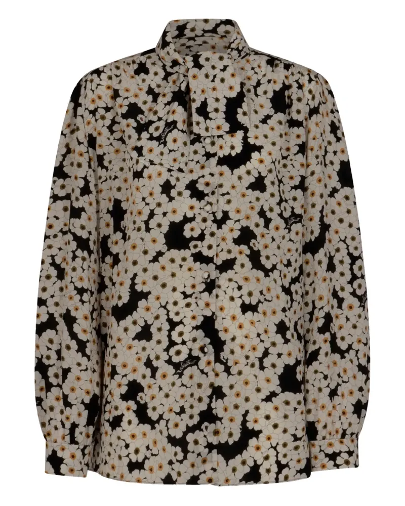 Valentino Garavani floral-print pussy-bow shirt - Schwarz Schwarz