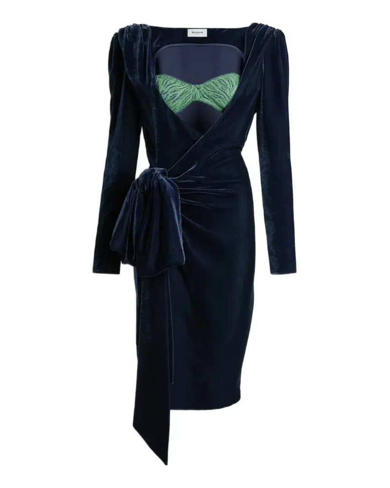 Balmain Kleid aus Samt mit Spitzen-BH und Schleifendetail - Blau Blau