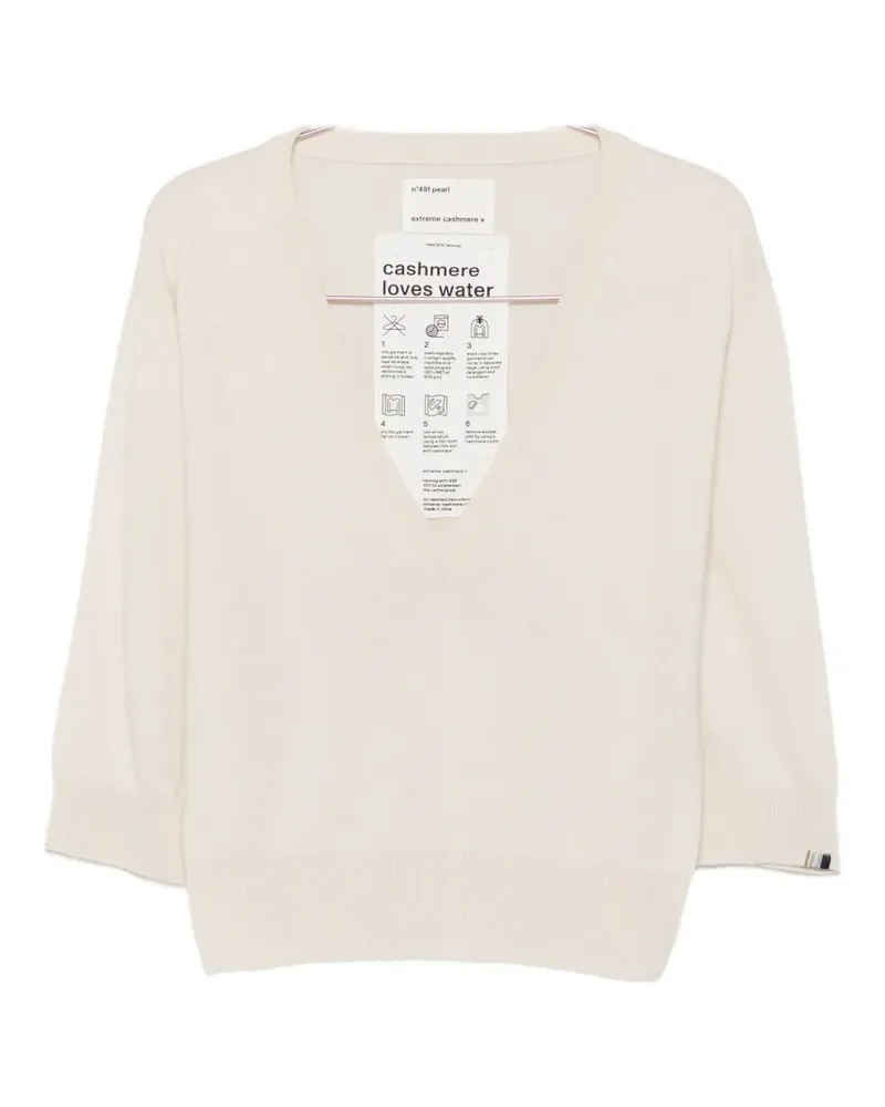 extreme cashmere Pearl V-neck three-quarter-sleeve sweater - Nude Nude