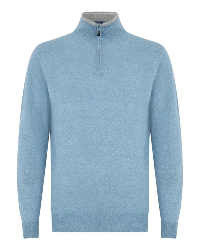 Fedeli Langärmeliger Pullover mit Viertelreißverschluss - Blau Blau