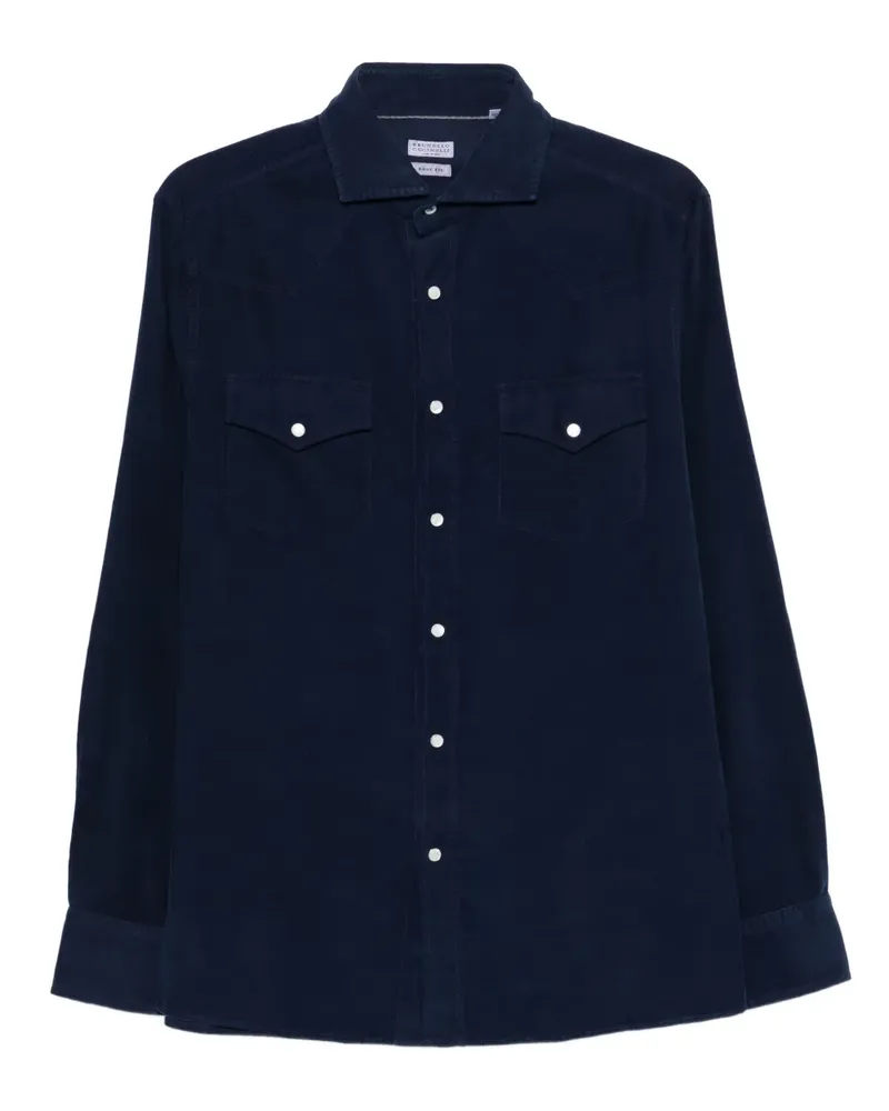 Brunello Cucinelli Cordhemd mit Taschen - Blau Blau