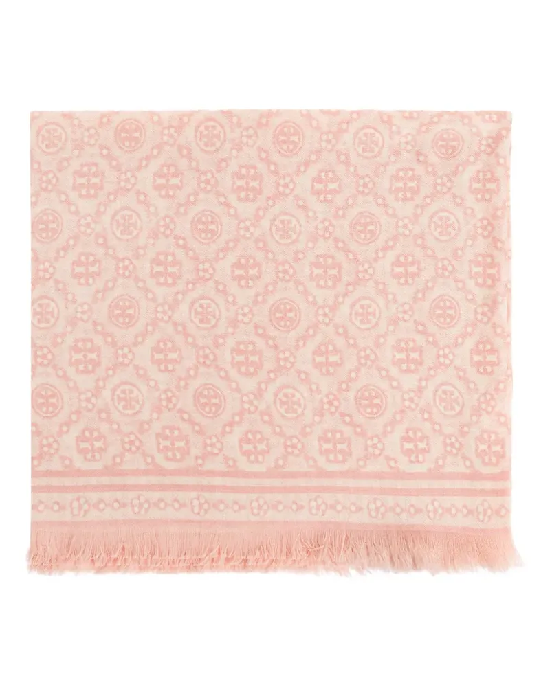 Tory Burch monogram frayed scarf - Rosa Rosa